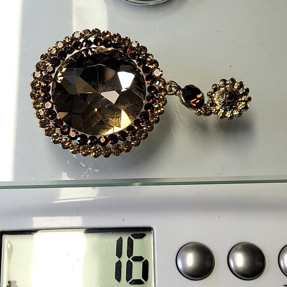 Vintage Inspired Round Cut Champagne and Amber Glass Stone Drop Earrings - Picture 11 of 11